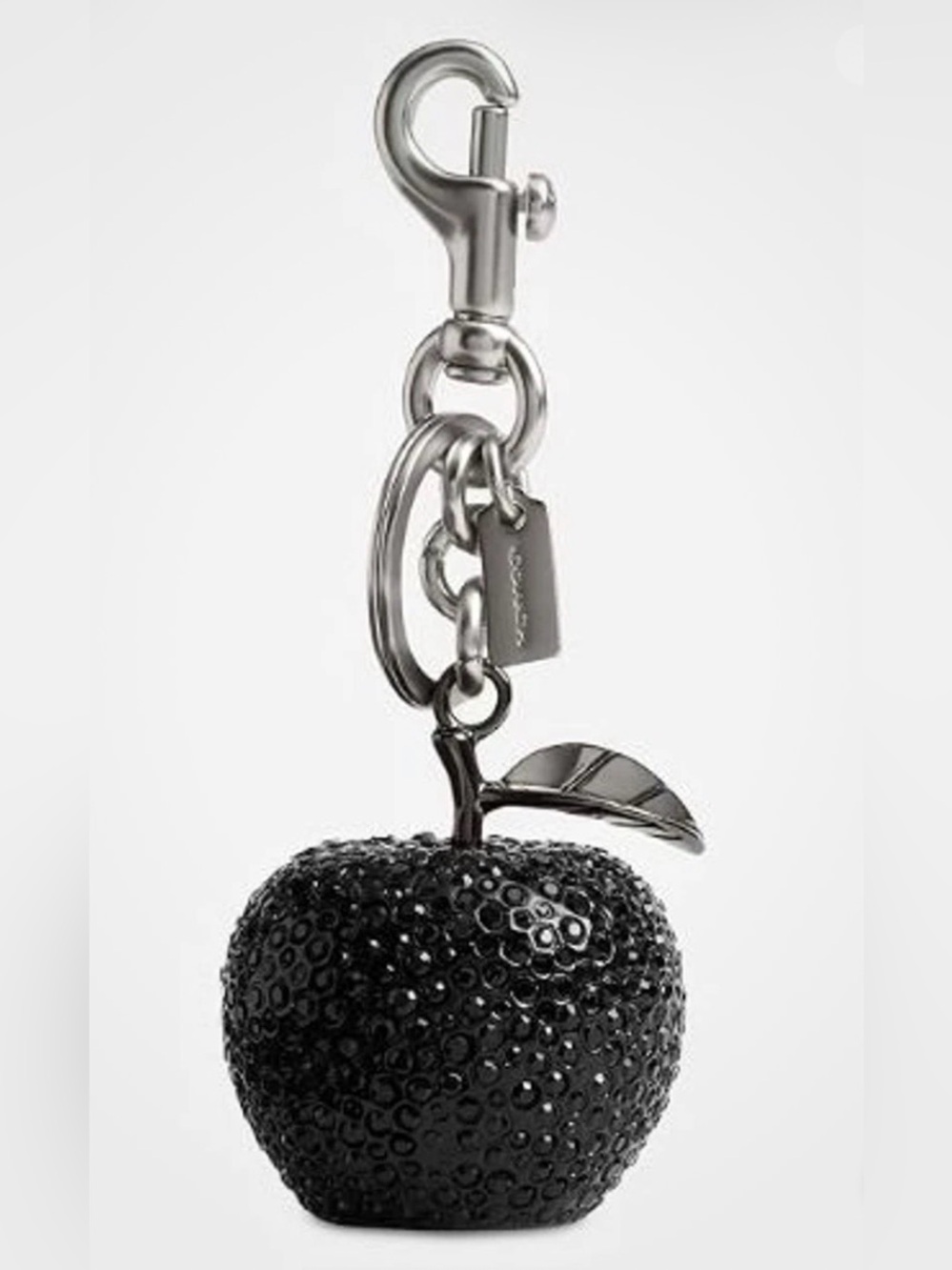 Coach Black Crystal Apple Bag Charm with Silver Hardware